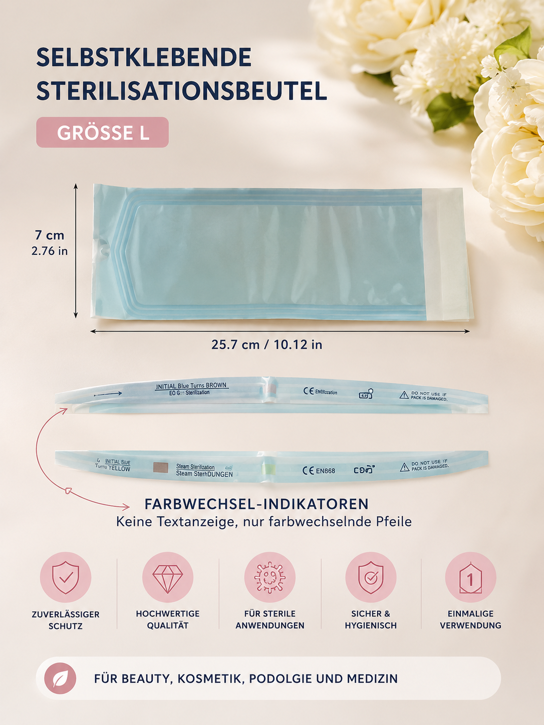 Sterilisationsbeutel für Za
Für maximale Hygiene bei jeder Behandlung.

✔ Sterilisiert und versiegelt
✔ Einmalige Verwendung
✔ Professionelle Studioqualität
✔ Perfekt für Maniküre & Pediküre

Hygiene auf höchstem Niveau – für Ihre Sicherheit und die Ihrer
